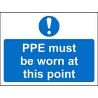 Mandatory Sign PPE Must Be Worn At This Point Fluted board Blue White 45 x 60 cm