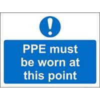 Mandatory Sign PPE Must Be Worn At This Point Fluted board Blue White 45 x 60 cm