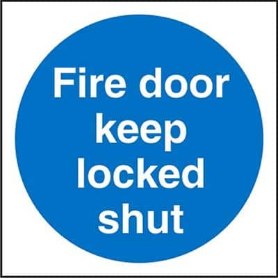 Mandatory Sign Fire Door Keep Locked Vinyl Blue, White 10 x 10 cm