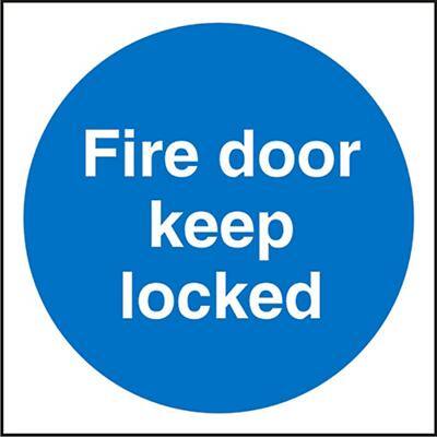 Mandatory Sign Fire Door Keep Locked Self Adhesive Vinyl Blue, White 10 x 10 cm