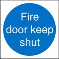 Mandatory Sign Fire Door Keep Shut Plastic Blue, White 20 x 20 cm