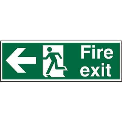 Fire Exit Sign Left Arrow Plastic Green 10 x 30 cm