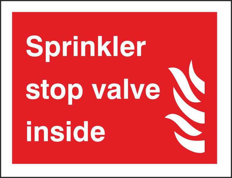 Fire Information Sign Sprinkler Stop Valve Inside Adhesive Plastic 15 x 20 cm
