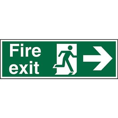 Fire Exit Sign Man Running with Right Arrow Self Adhesive Acrylic Green White 10 x 30 cm