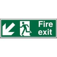 Fire Exit Sign Down Left Arrow Adhesive Plastic 10 x 30 cm