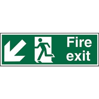Fire Exit Sign Down Left Arrow Vinyl Green 10 x 30 cm