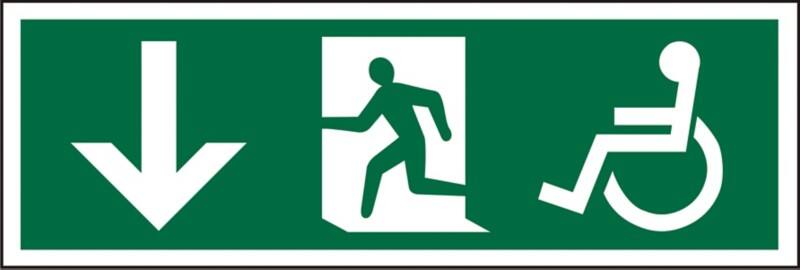 Fire Exit Sign Wheel Chair Down Arrow Adhesive Acrylic 15 x 45 cm