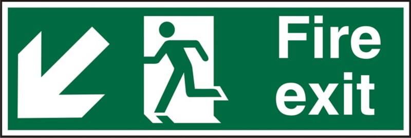 Fire Exit Sign Down Left Arrow Adhesive Aluminium 15 x 45 cm
