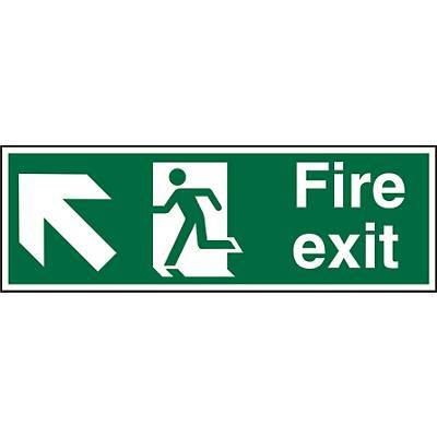 Fire Exit Sign Man Running with Up Left Arrow Self Adhesive Acrylic Green, White 10 x 30 cm