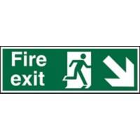 Fire Exit Sign Man Running with Down Right Arrow Acrylic Green, White 10 x 30 cm