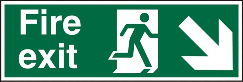 Fire Exit Sign Down Right Arrow Adhesive Plastic 20 x 60 cm