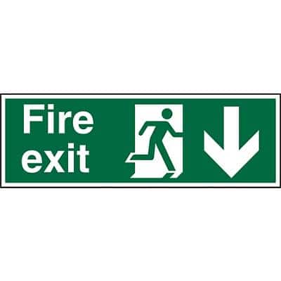 Fire Exit Sign with Down Arrow Acrylic Green, White10 x 30 cm