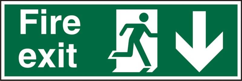 Fire Exit Sign Down Arrow Adhesive Vinyl 20 x 60 cm
