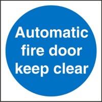 Mandatory Sign Automatic Fire Door Keep Clear Plastic Blue, White 10 x 10 cm