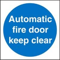 Mandatory Sign Automatic Fire Door Keep Clear Plastic Blue, White 10 x 10 cm