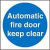 Mandatory Sign Automatic Fire Door Keep Clear Plastic Blue, White 10 x 10 cm