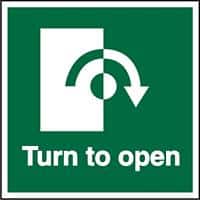 Clockwise Safety Sign Turn to Open Adhesive Plastic 15 x 15 cm