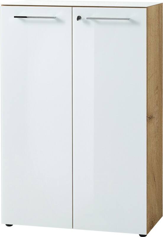 GERMANIA Non Height Adjustable Filing Cabinet Oak 800 (W) x 370 (D) x 1,200 (H) mm Chipboard, Glass