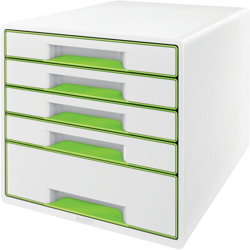 Leitz WOW Cube Drawer System PS (Polystyrene) Green, White 5 Drawers 28.7 x 27 x 36.3 cm A4+