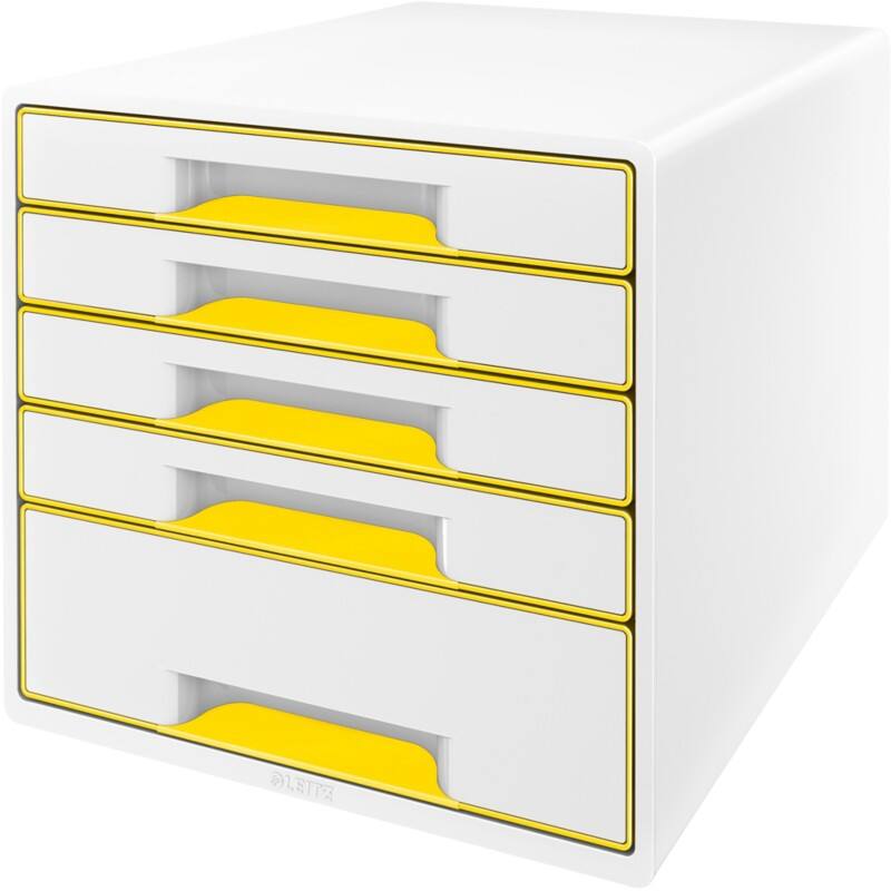 Leitz WOW Cube Drawer System PS (Polystyrene) White, Yellow 5 Drawers 28.7 x 27 x 36.3 cm A4+