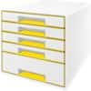 Leitz WOW Cube Desk Drawer Filing Unit Dual Colour 5 Drawers A4 White, Yellow 28.7 x 27 x 36.3 cm
