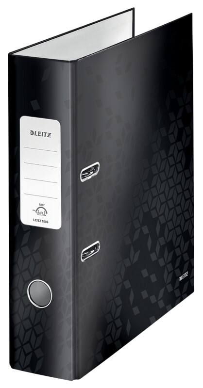 Leitz 180° WOW Wide Lever Arch File A4 80 mm Black 2 Rings 1005 Laminated Cardboard Portrait