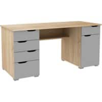 Alphason Rectangular Desk with Gloss Grey & Light Oak Coloured MDF Top and 5 Drawers AW1374LO 1600 x 670 x 750mm