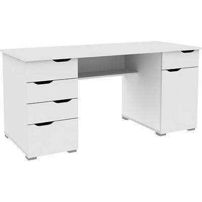 Alphason Rectangular Desk with Gloss White & White Oak Coloured MDF Top and 5 Drawers AW1374WHT 1600 x 670 x 750mm