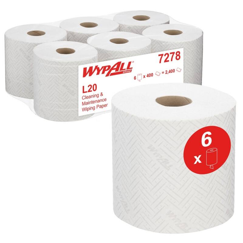 WYPALL L20  Wiping Paper Centrefeed White 2 Ply 0.6 m 7278400 Sheets Pack of 6