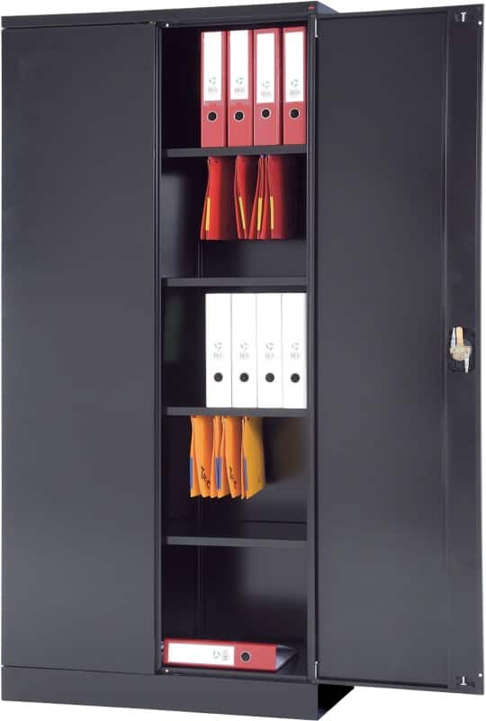 Realspace Regular Door Cupboard Steel 4 Shelves Lockable 920 x 420 x 1,950 mm Black