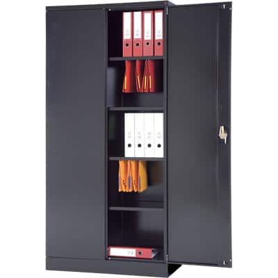 Realspace Regular Door Cupboard with Lockable 4 Shelves Steel 920 x 420 x 1950 mm Black