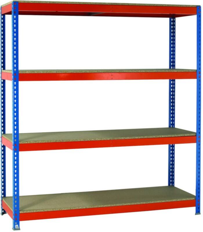SLINGSBY Shelving Unit 4 Shelves Chipboard, Steel 2,100 x 450 x 2,000 mm Blue, Orange