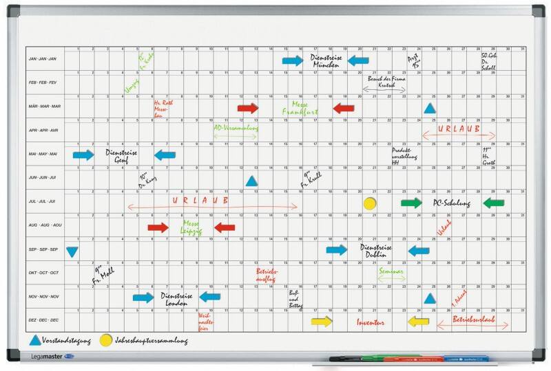 Legamaster Premium Annual Planner Magnetic Wall Mounted 90 (W) x 60 (H) cm Laquered Steel, Plastic Light Grey, Silver