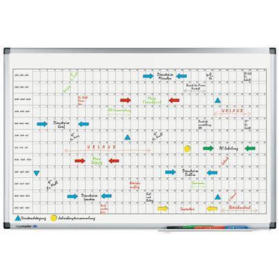 Legamaster Premium Annual Planner Magnetic Wall Mounted 90 (W) x 60 (H) cm Laquered Steel, Plastic Light Grey, Silver