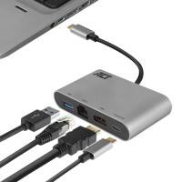 ACT AC7040 1 x USB C Male to 1 x HDMI Female, 1 x USB C Female, 1 x USB A, 1 x Ethernet Multiport Dock 0.15 m Black, Grey