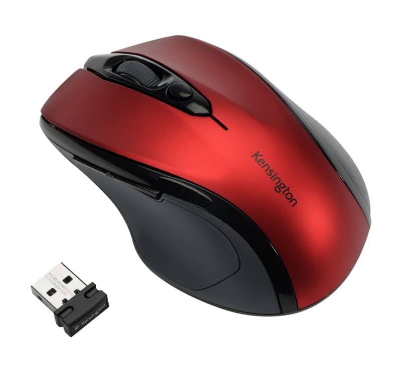 Kensington Pro Fit Wireless Ergonomic Mid-Size Mouse K72422WW Optical For Right-Handed Users USB-A Nano Receiver Red