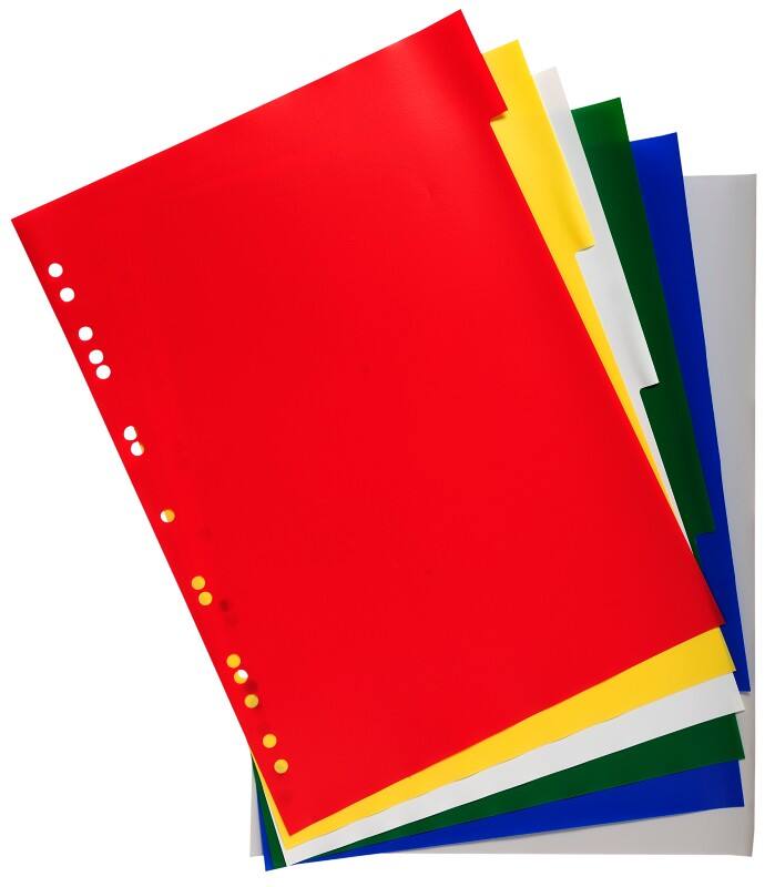 Exacompta Blank Dividers A4+ Assorted Multicolour 6 Part PP (Polypropylene) 15 Holes 83H Pack of 100