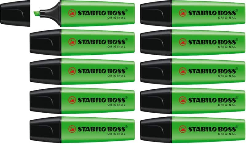 STABILO BOSS ORIGINAL 70/33 Highlighter Green Medium Chisel 2 - 5 mm Refillable Pack of 10