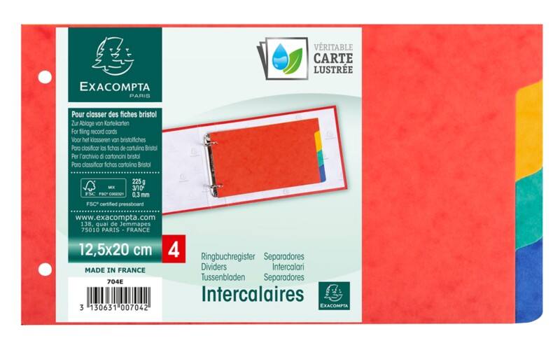 Exacompta Dividers Special format Assorted Multicolour 4 Part Mottled Pressboard 2 Holes 704E Pack of 10