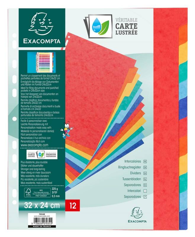 Exacompta Dividers 7034E 320 x 240 mm Assorted 12 Part Perforated 1 to 12 Pack of 5