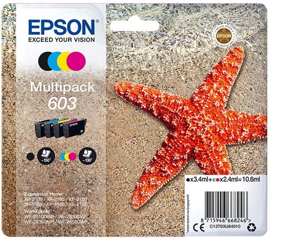 Epson 603 Original Ink Cartridge C13T03U64010 Black,Cyan,Magenta,Yellow Multipack Pack of 4