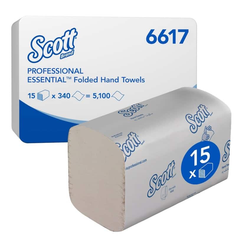 Scott Essential  Paper Hand Towels Z-fold White 1 Ply 6617 340 Sheets Pack of 15