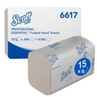 Scott Essential Hand Towels Z-fold White 1 Ply 6617 Pack of 15 of 340 Sheets