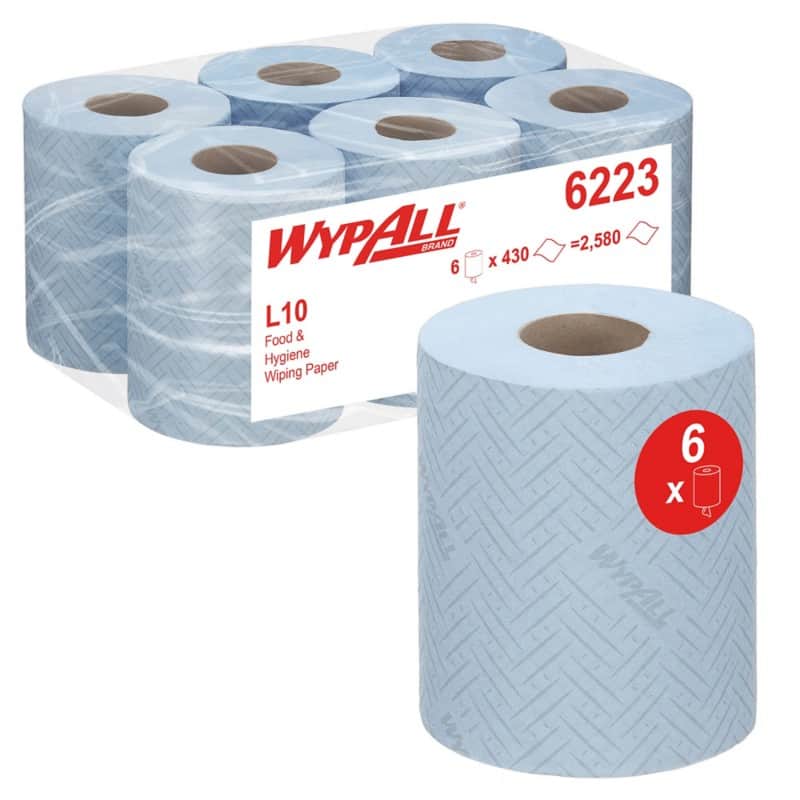 WYPALL L10 Food & Hygiene Wiping Paper 7255 1 Ply Blue 6 Rolls of 800 Sheets
