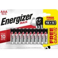 Energizer AAA Alkaline Batteries Max LR03 1.5V Pack of 20