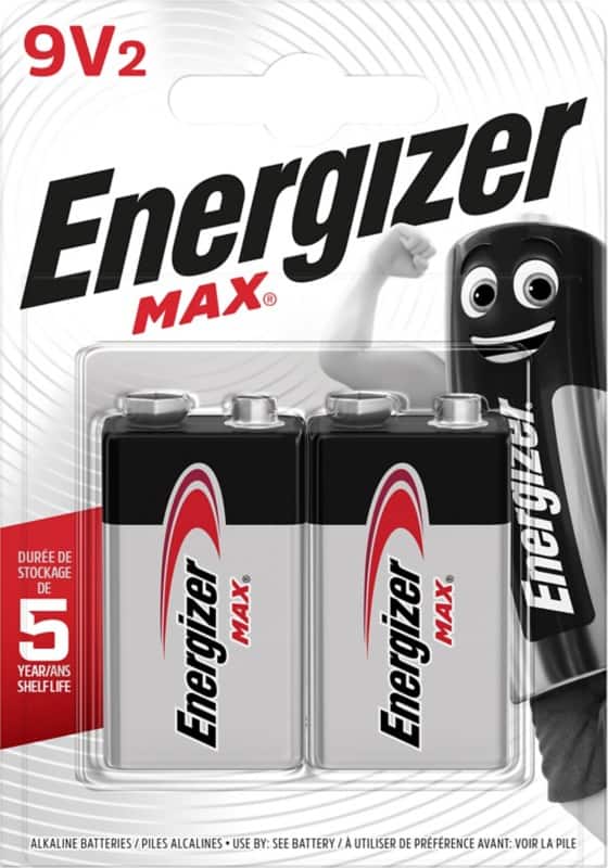 Energizer Battery Max 9V 6LR61 21000 mAh Alkaline Pack of 2