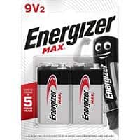 Energizer 9V Alkaline Batteries Max 6LR61 Pack of 2