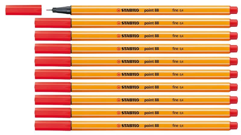 STABILO point 88 Fineliner Pen 0.4 mm Needlepoint Red 88/40 Pack of 10