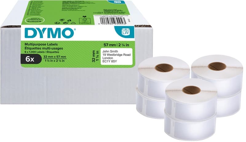 Dymo  LW 2093094 Multipurpose Labels Matt Finish Self Adhesive 57 (W) x 32 (H) mm 6 Rolls of 1000 Labels