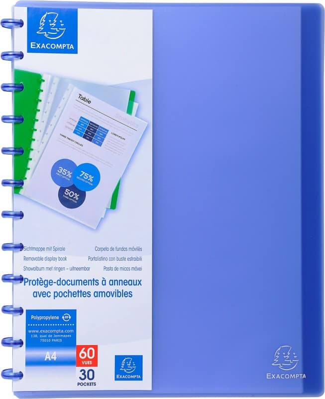 Exacompta Display Book 86352E A4 Blue 30 Pockets Pack of 4